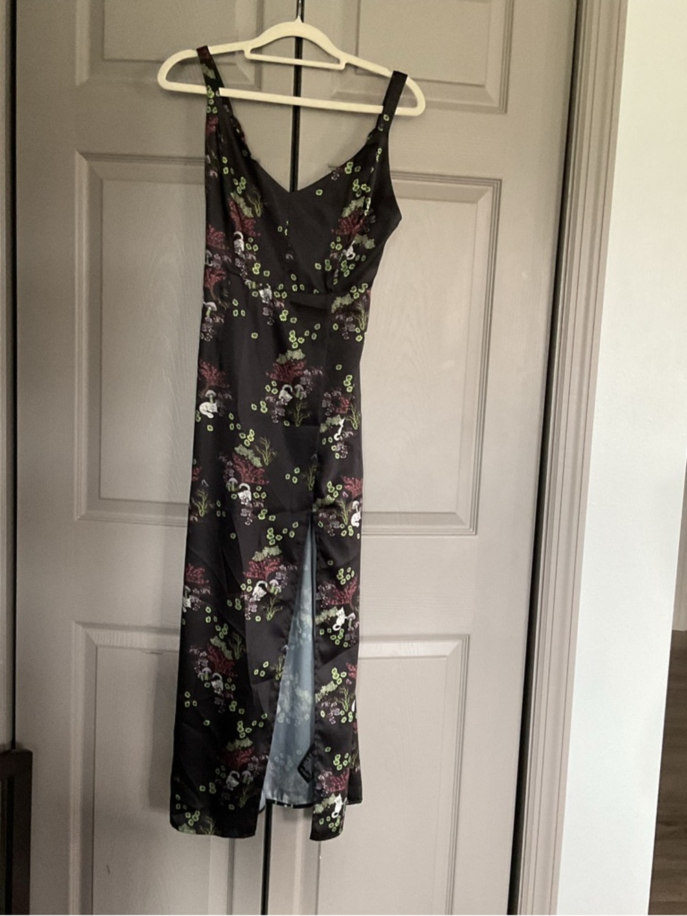 Urban Outfitters Black Floral Maxi Slip Dress with Green Accents